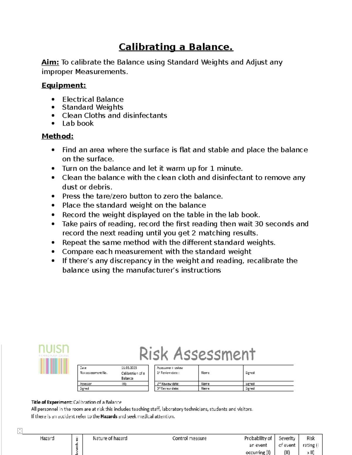 Calibrating laboratory equipment: Balance, pipette, and pH meter - Studocu