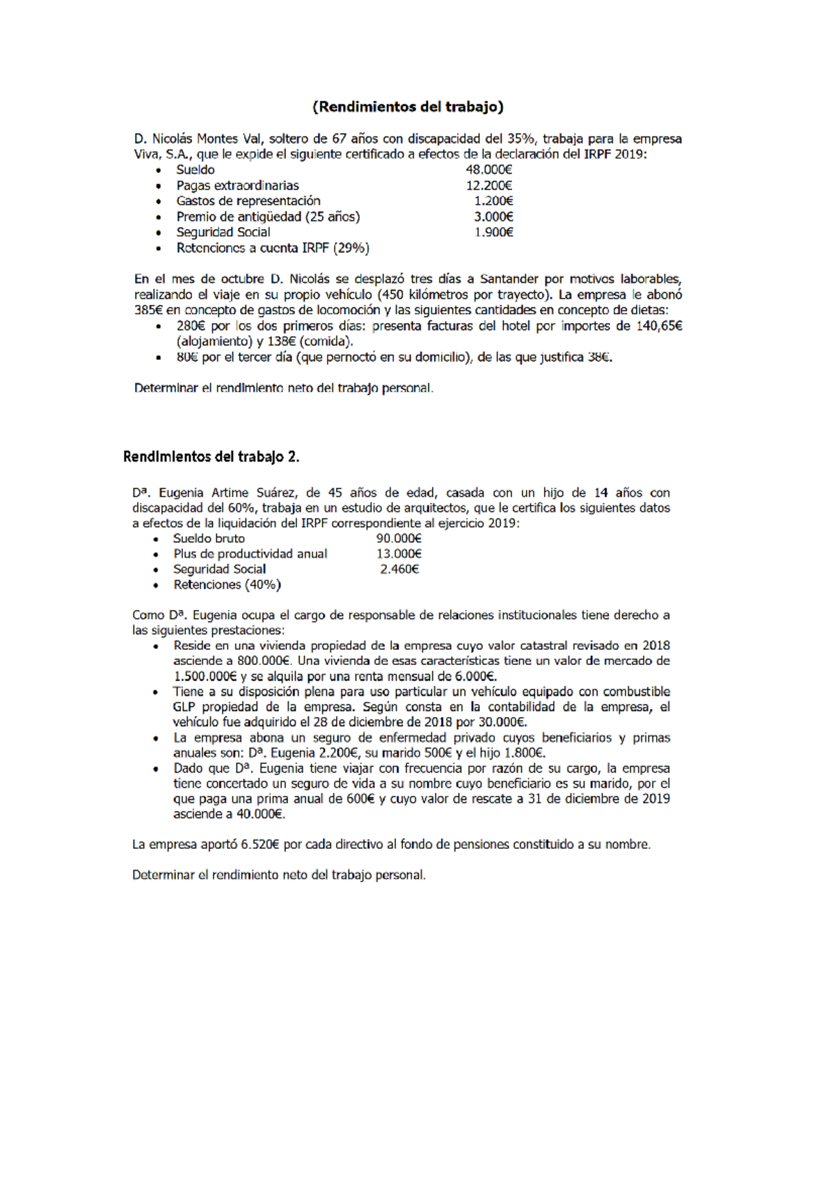 Ejercicio Rendimientos del trabajo - Impuesto de la renta de personas ...