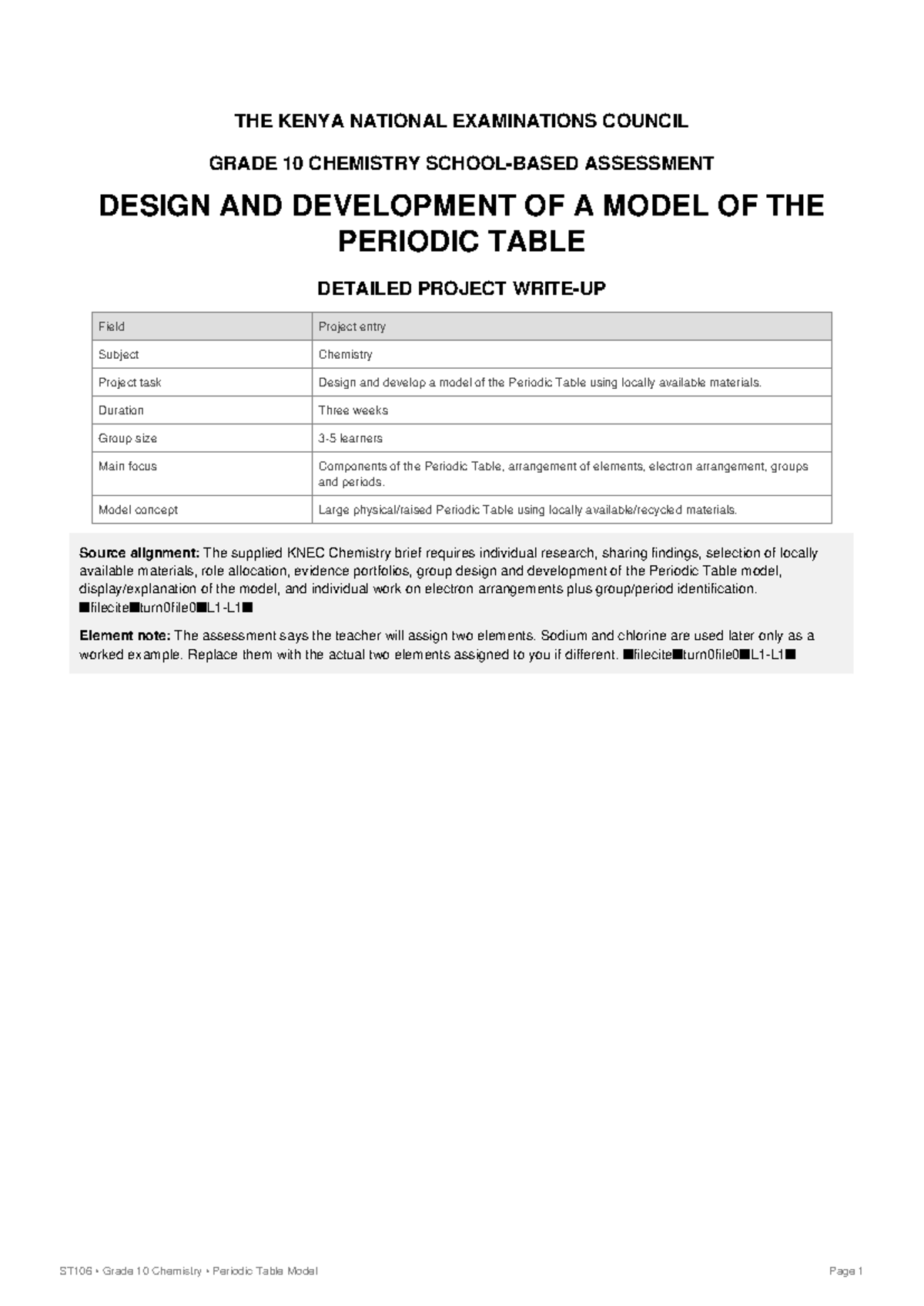 ST106 Grade 10 Chemistry Periodic Table Project Overview and Guidelines ...