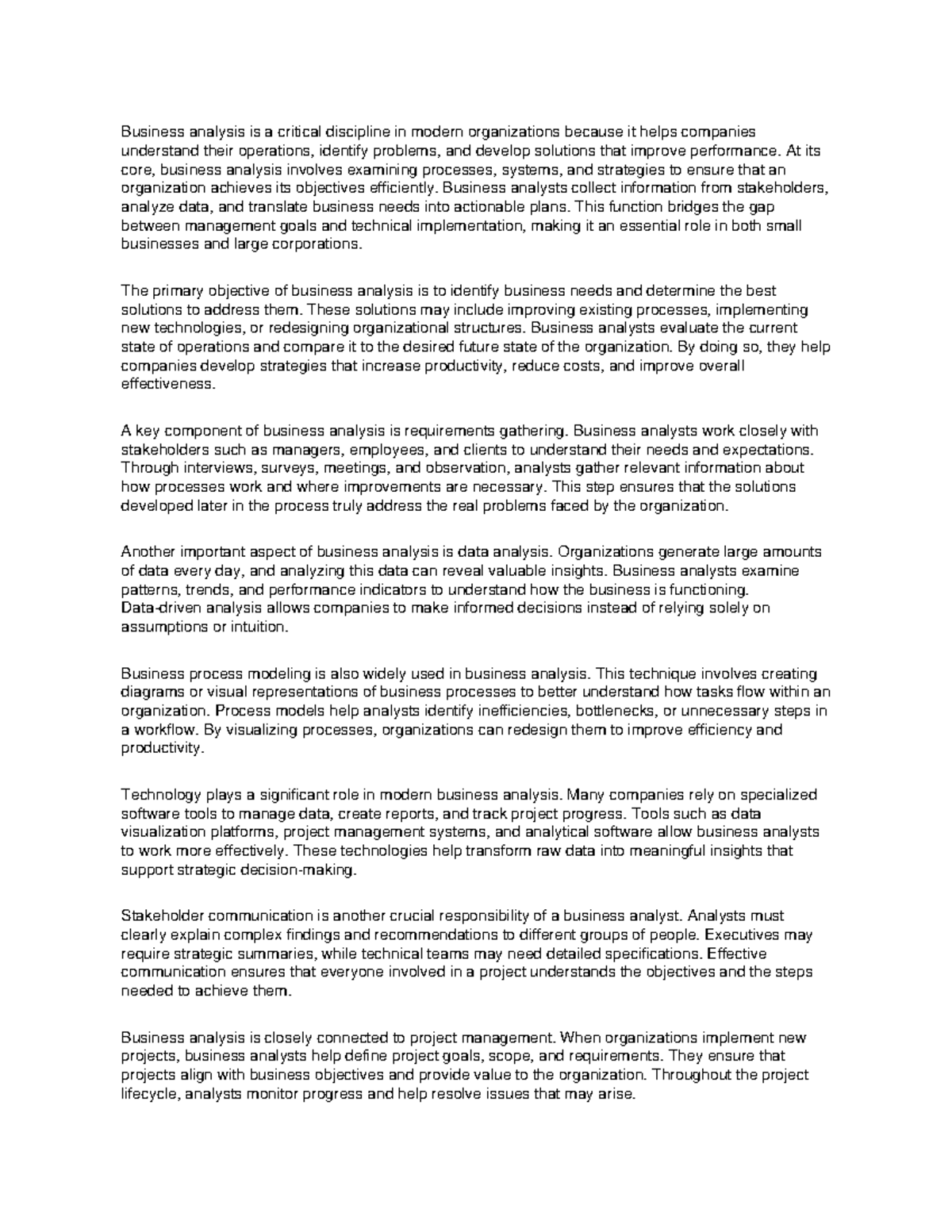 Business Analysis Essay: Understanding Operations & Solutions - Studocu