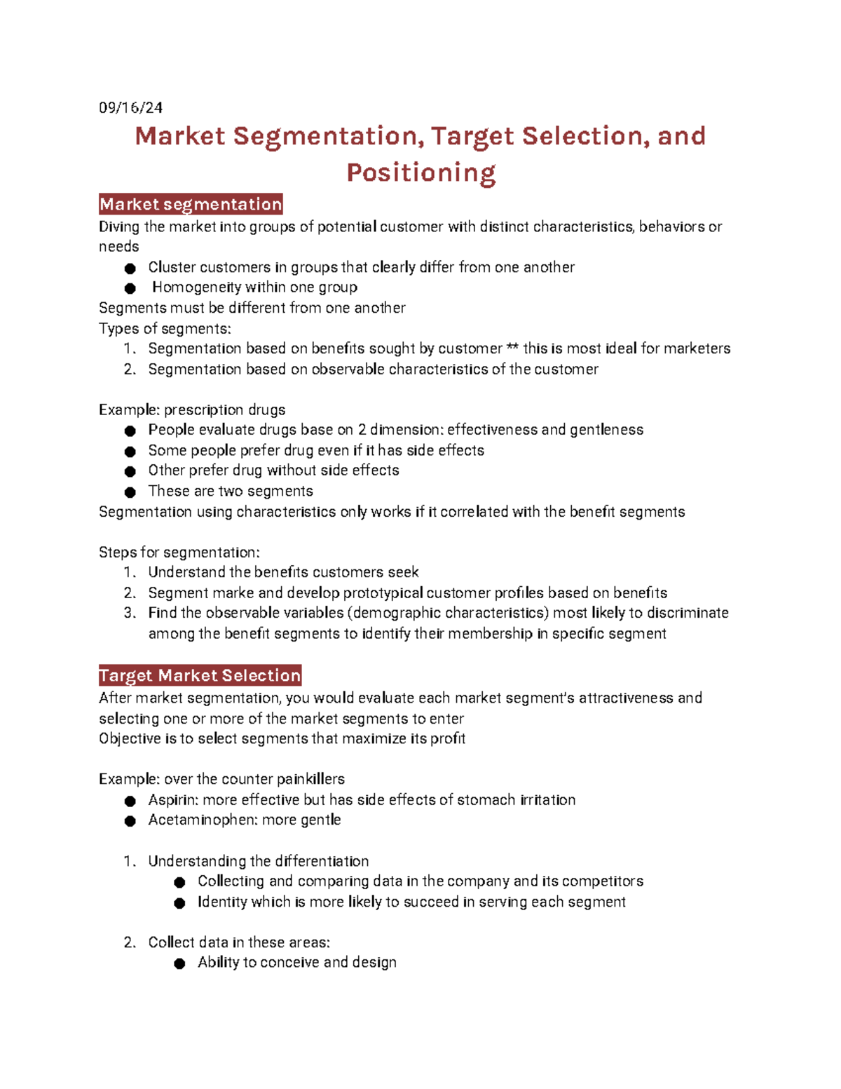 Market Segmentation, Target Selection, and Positioning - 09/16/ Market ...