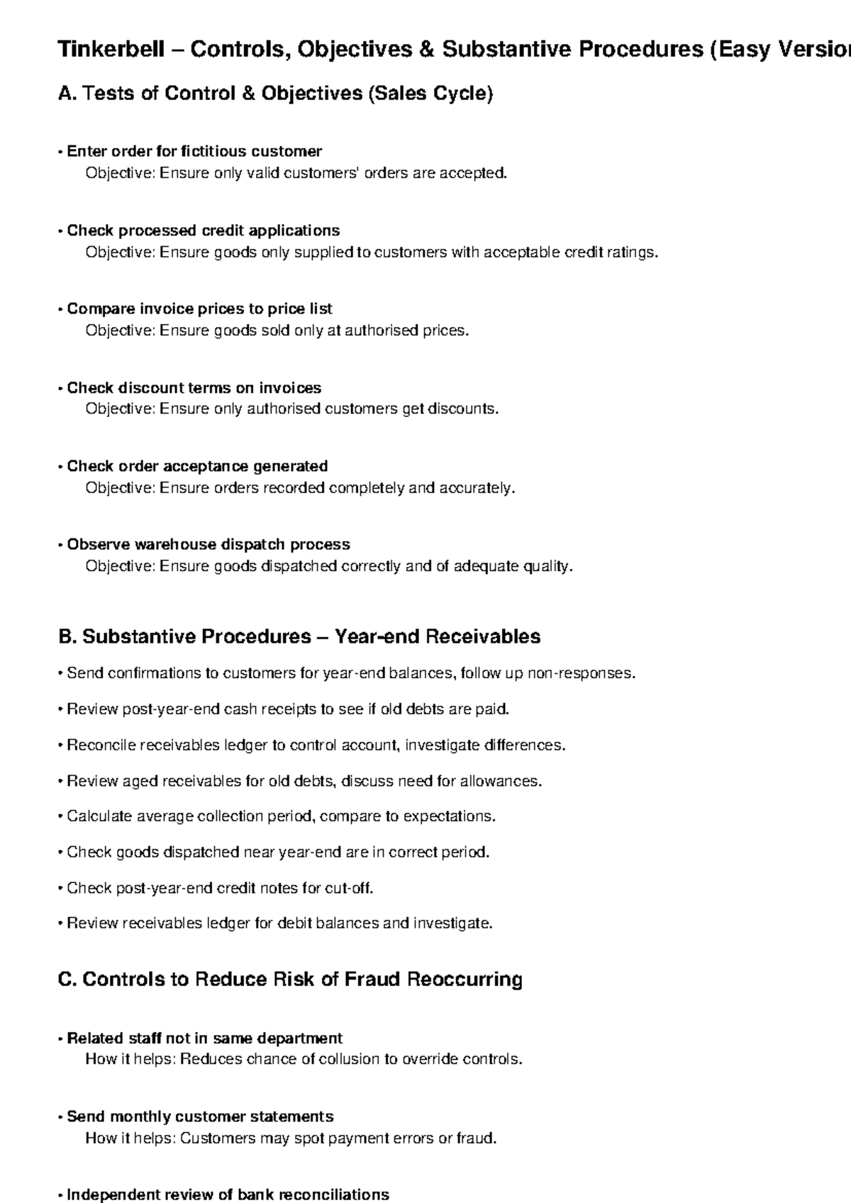 Tinkerbell Controls & Substantive Procedures Overview (Easy Version ...