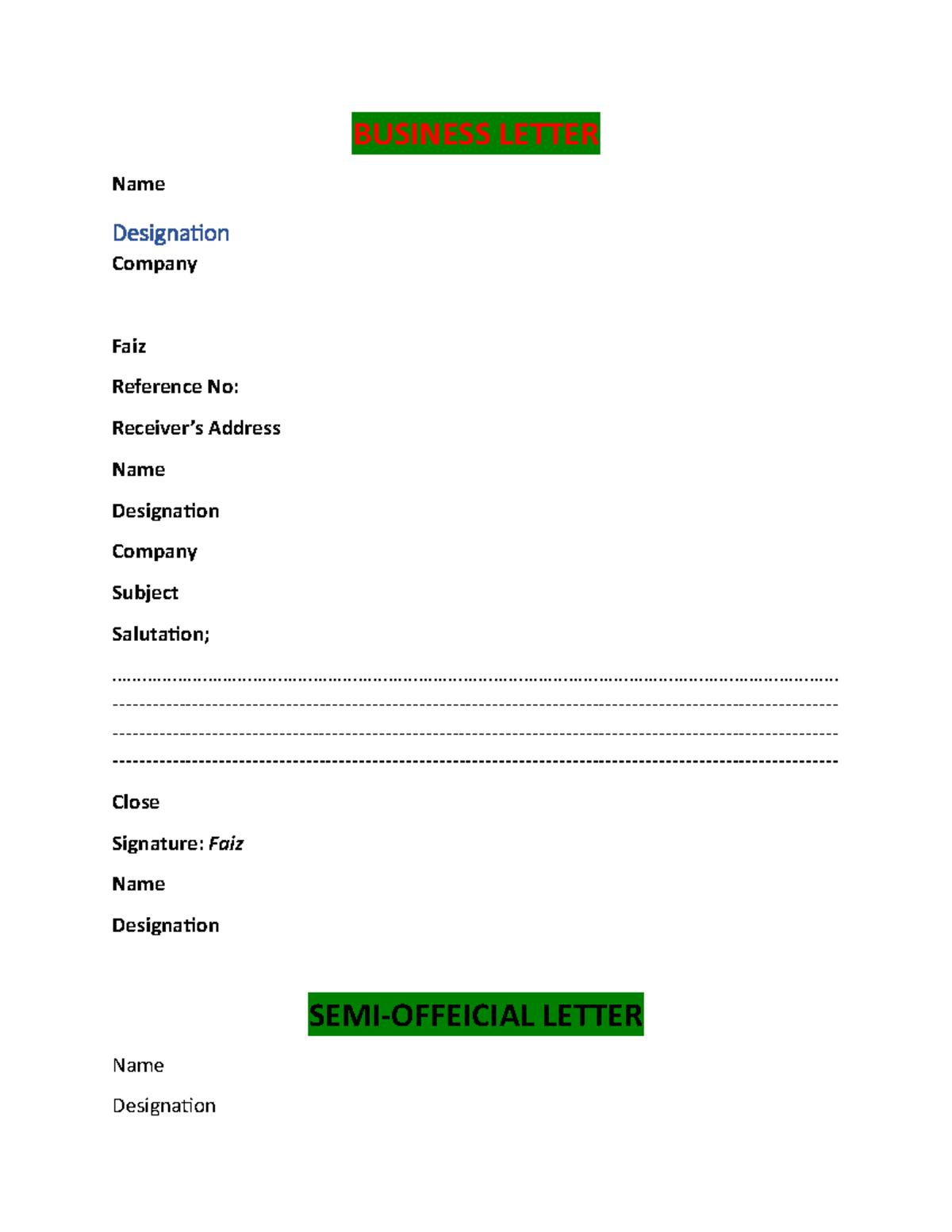 All Letters Formates 100% Correct -1 - BUSINESS LETTER Name DesignaƟon ...