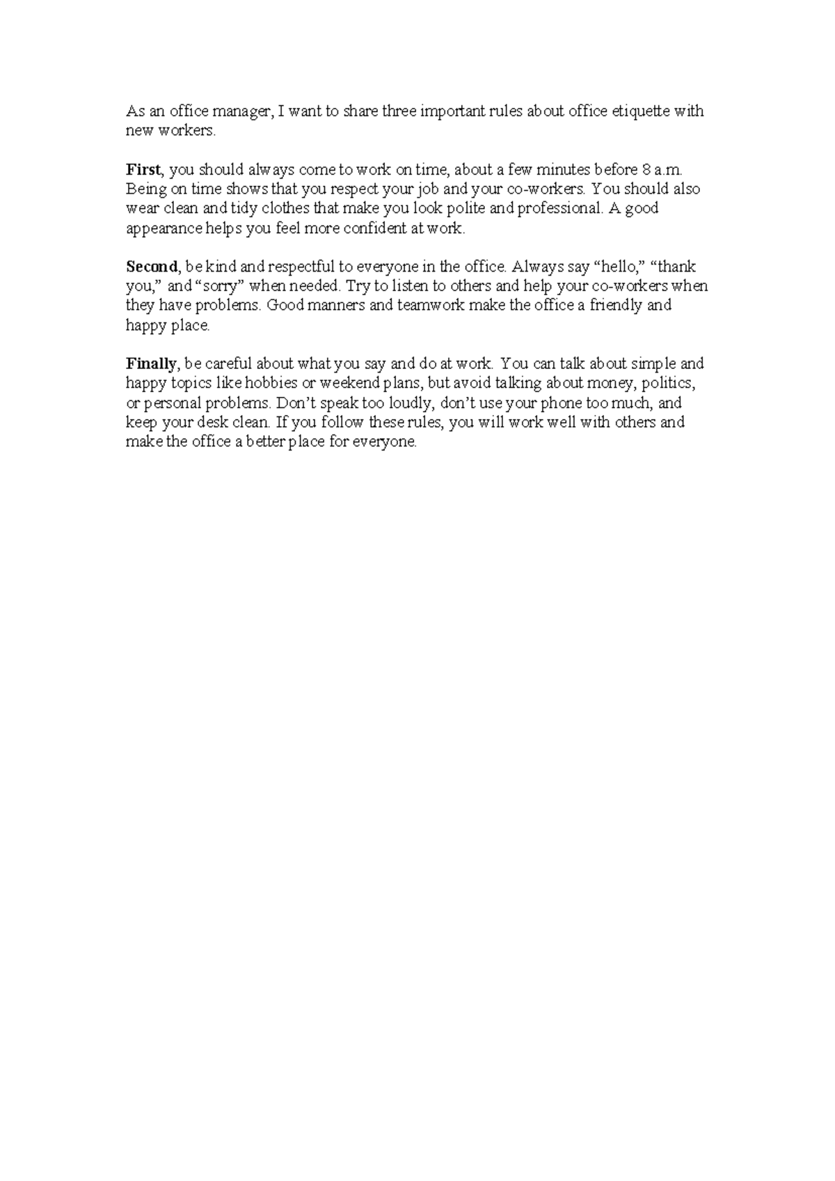 Unit 4: Essential Office Etiquette Rules for New Workers - Studocu