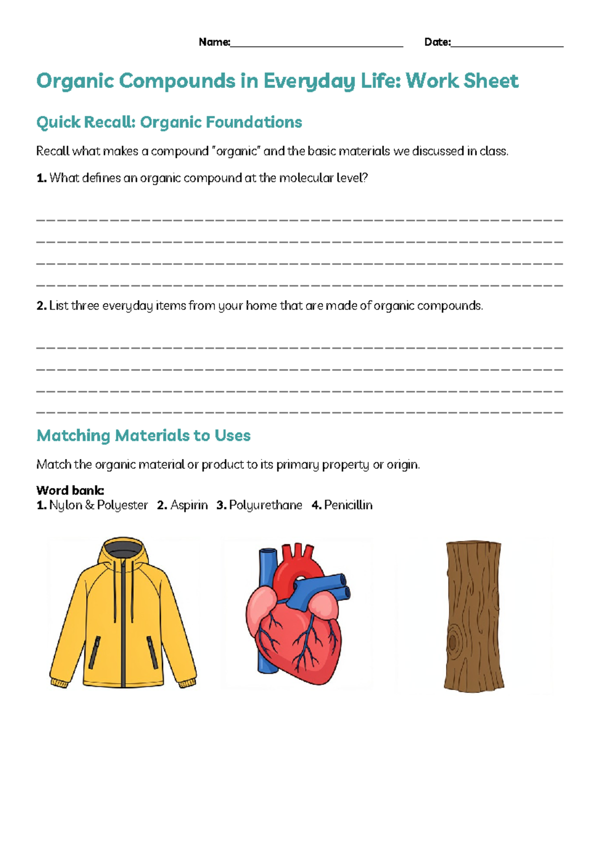 Organic Compounds in Everyday Life: Lesson 12 Worksheet Answers - Studocu