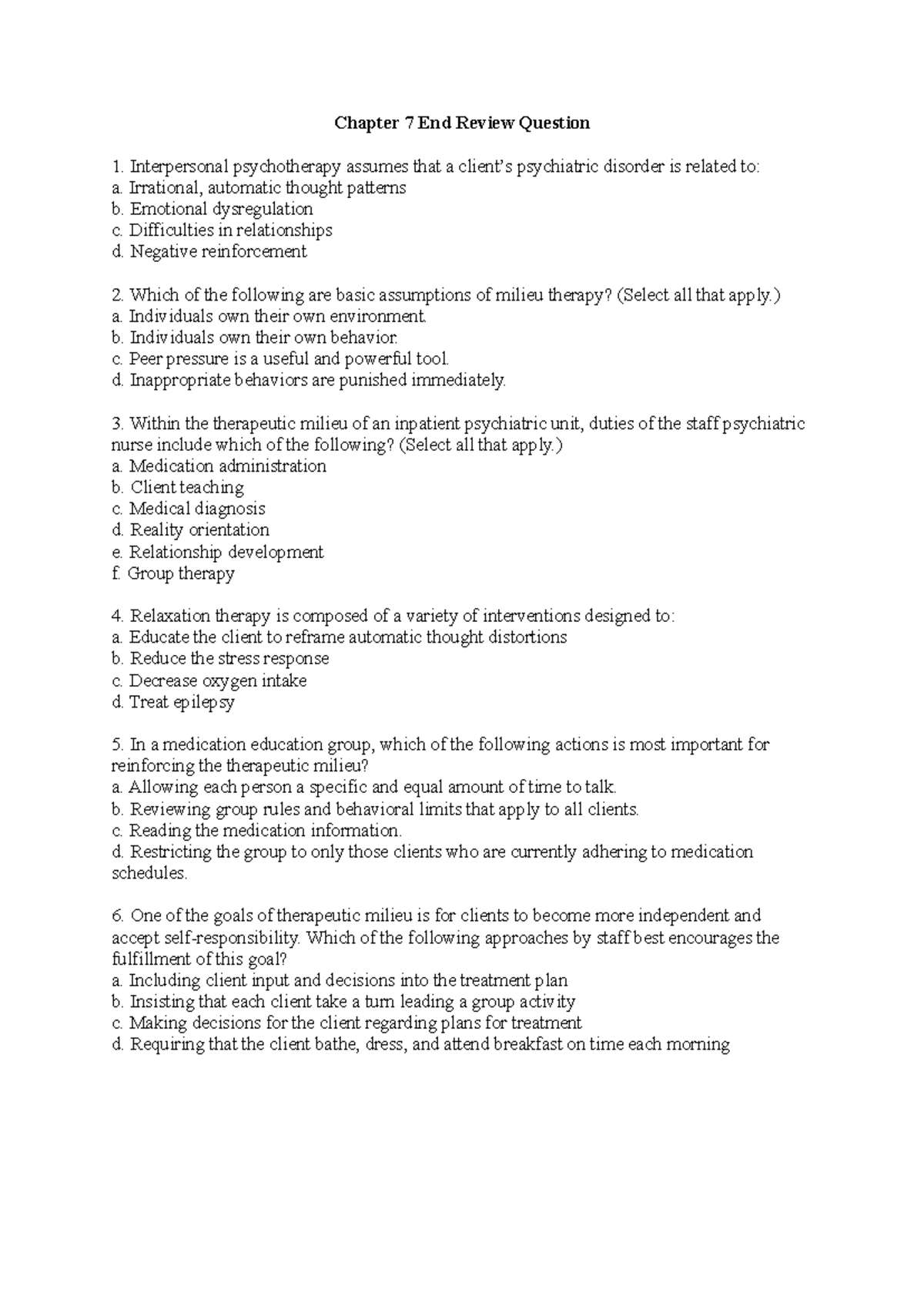 MH Exam 2 FA Davis Chapter 7-12 End Review Questions Guide - Studocu