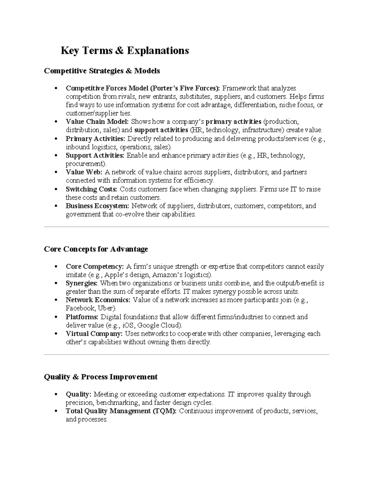 Chapter 3 MIS: Key Terms & Competitive Strategies Explained - Studocu