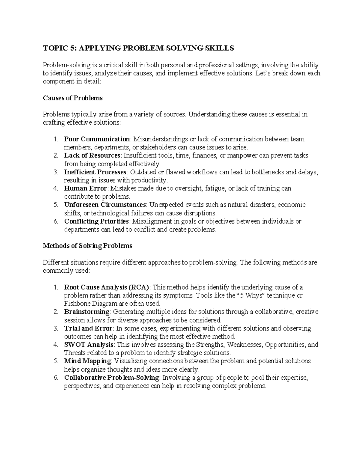 Topic 5 Applying Problem-Solving Skills - TOPIC 5: APPLYING PROBLEM ...