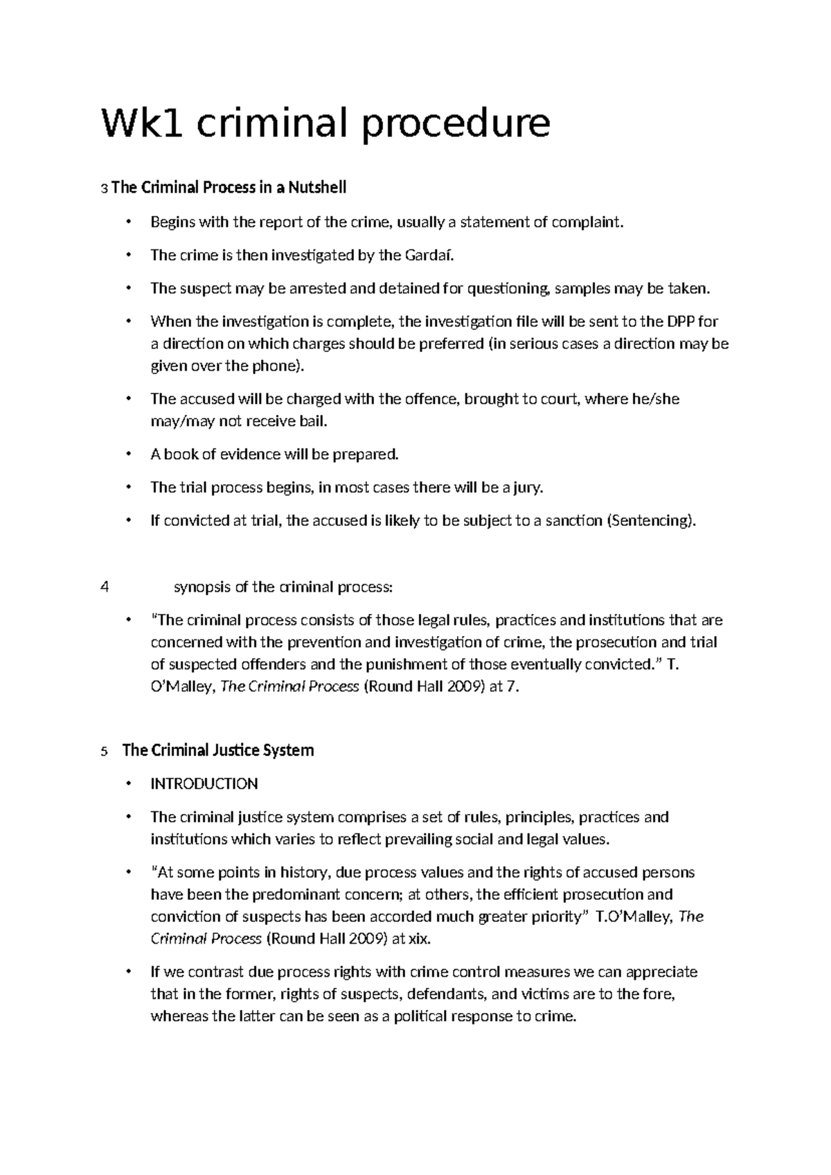 Wk 1 - Criminal Procedure Lecture Notes and Overview - Studocu