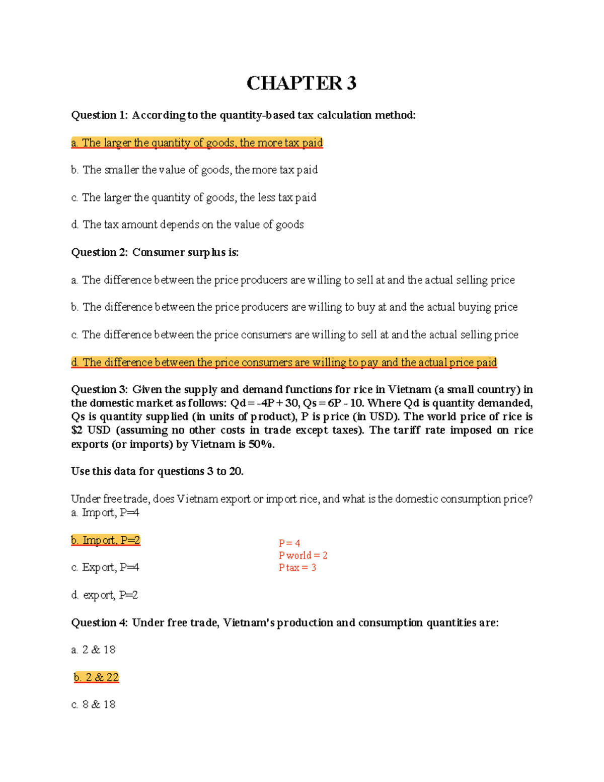 CHAPTER 3 Multiple Choice Questions on Tax and Consumer Surplus - Studocu