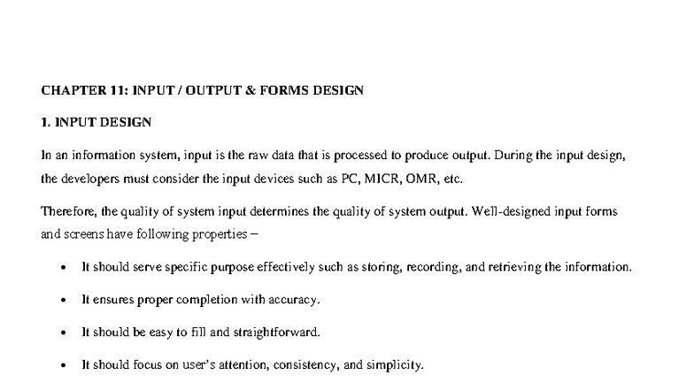 Chapter 11- Input, Output AND FORM Design - CHAPTER 11: INPUT / OUTPUT ...