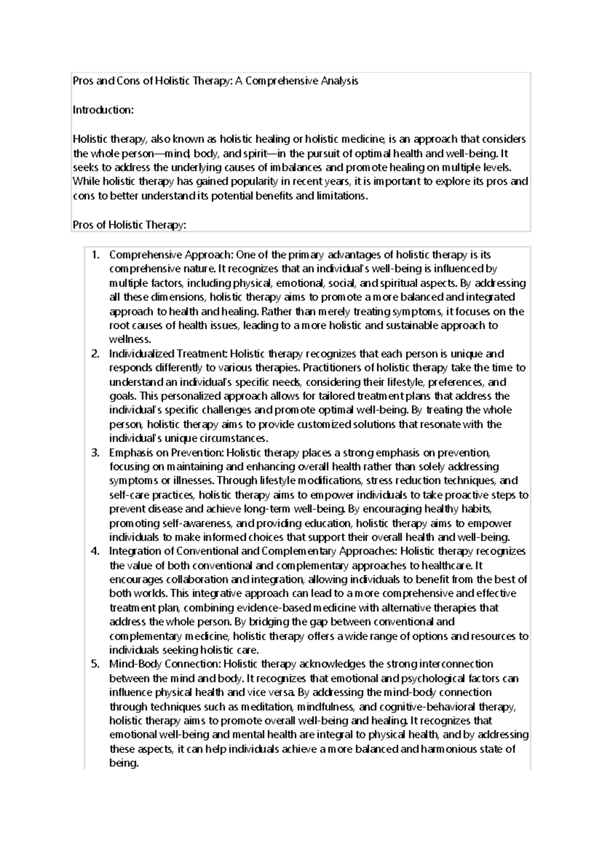 Pros and Cons of Holistic Therapy: An In-Depth Analysis - Studocu