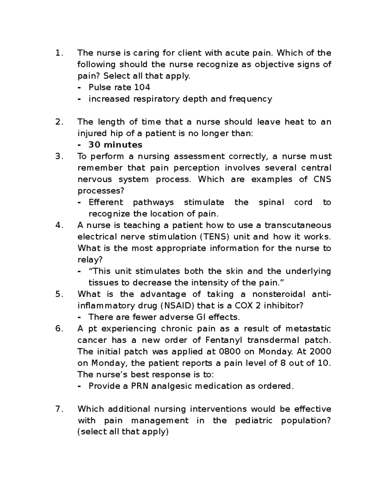 Ati pain management sem 2 The nurse is caring for client with acute