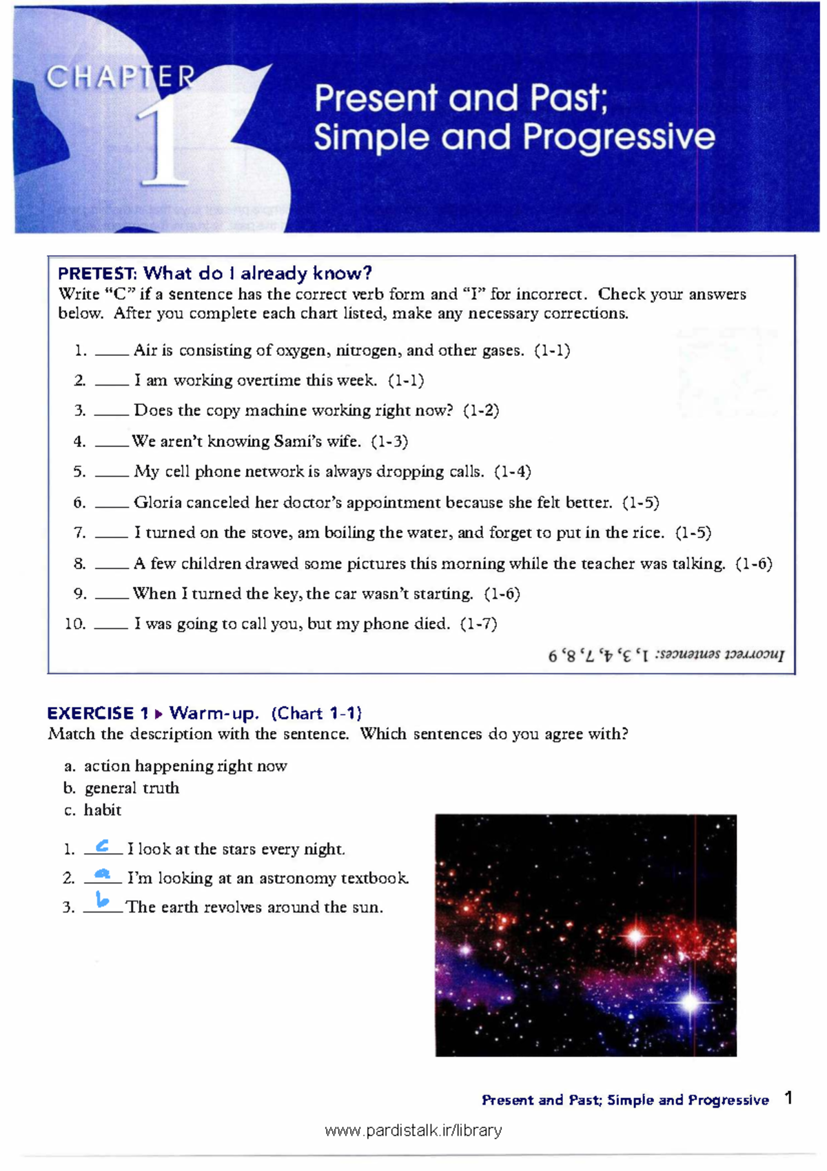 Understanding and Using English Grammar: Pretest on Verb Forms - Studocu