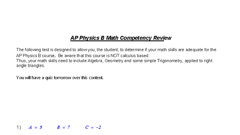 AP Physics B Math Competency Review Guide - Studocu