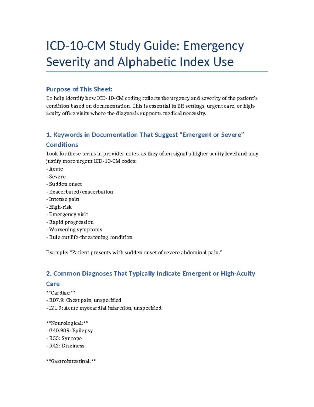 ICD10CM Emergency Severity Coding Guide: Key Insights & Tips - Studocu