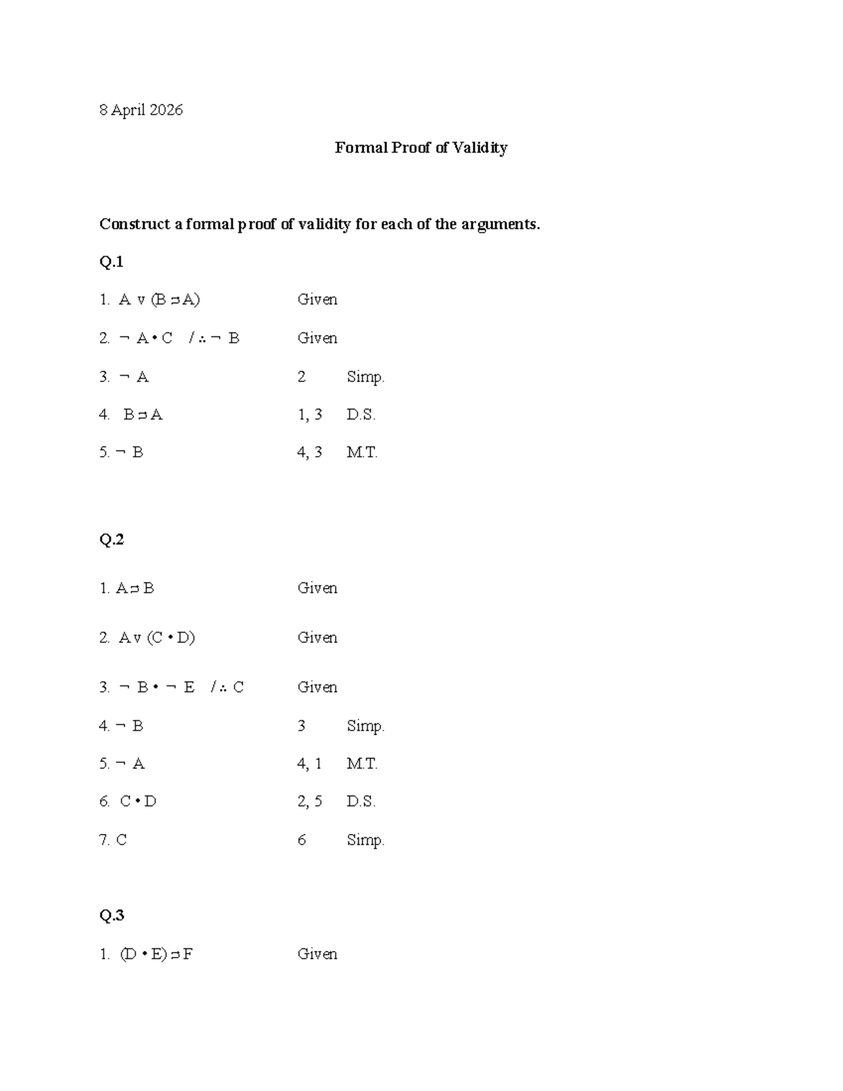 Formal Proof of Validity - 8 April 2026 - Studocu