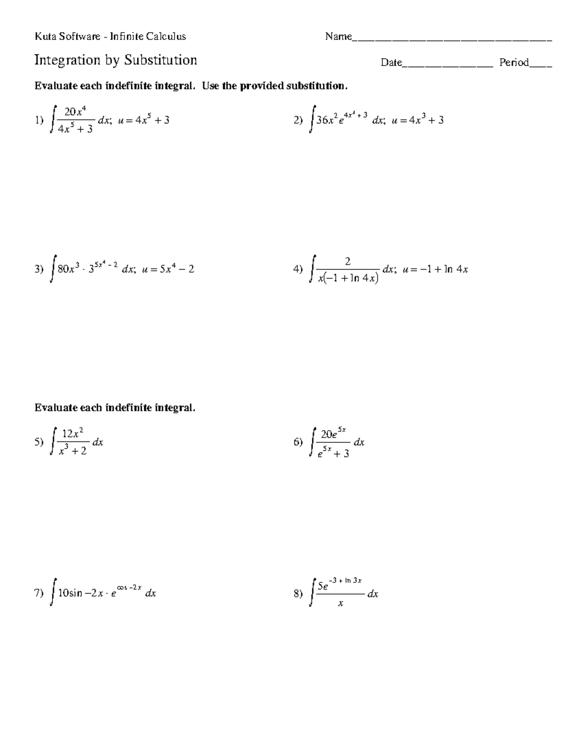 Integration by Substitution: Worksheet - Kuta Software - Studocu