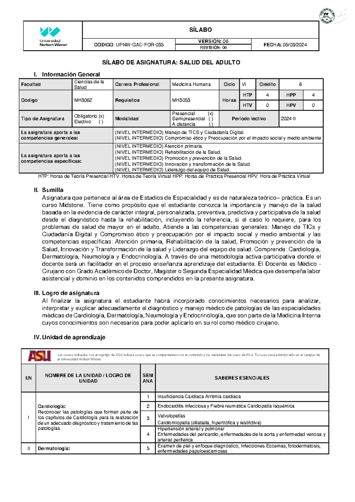 Sílabo 2024 II MH3062 - Salud del Adulto en Medicina Humana - Document Preview