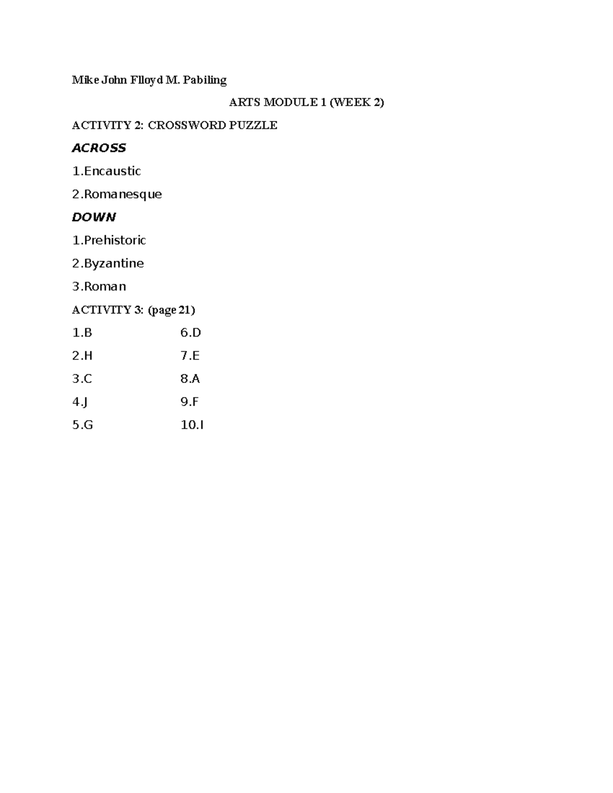 ARTS Module 1 - Arrer - ARTS MODULE 1 (WEEK 2) ACTIVITY 2: CROSSWORD ...