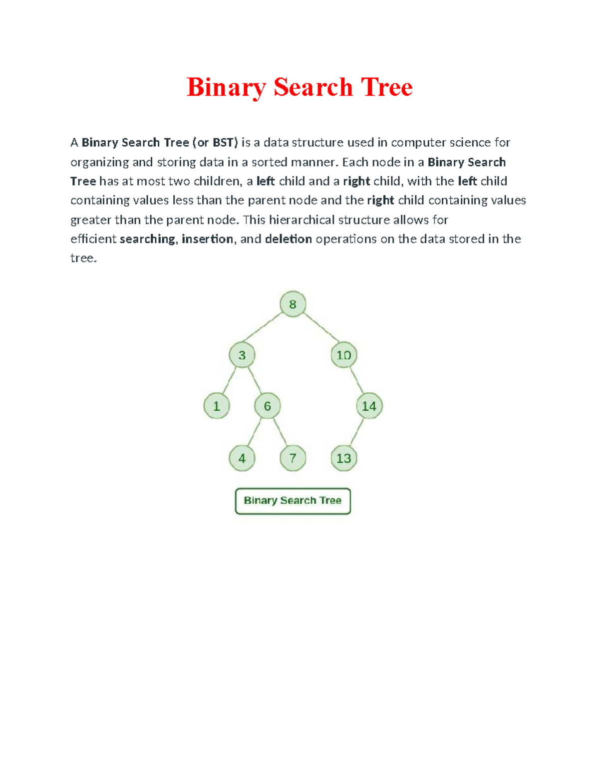 Binary Search Tree - COMPUTER STUDENTS - Binary Search Tree A Binary ...