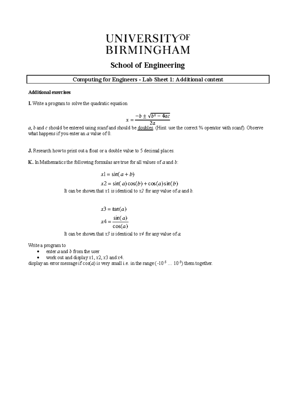 Comp for eng lab1 additional content - School of Engineering Computing ...