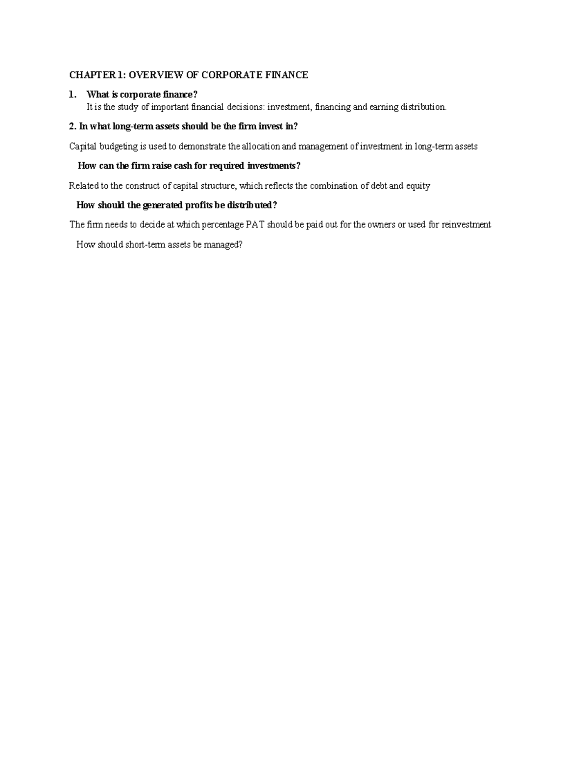 CHAPTER 1: INTRODUCTION TO CORPORATE FINANCE - Studocu