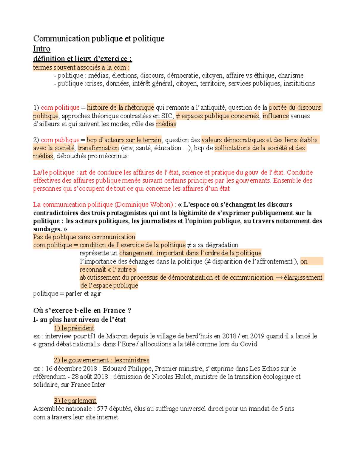 Com politique - notes sur la communication publique et politique - Studocu