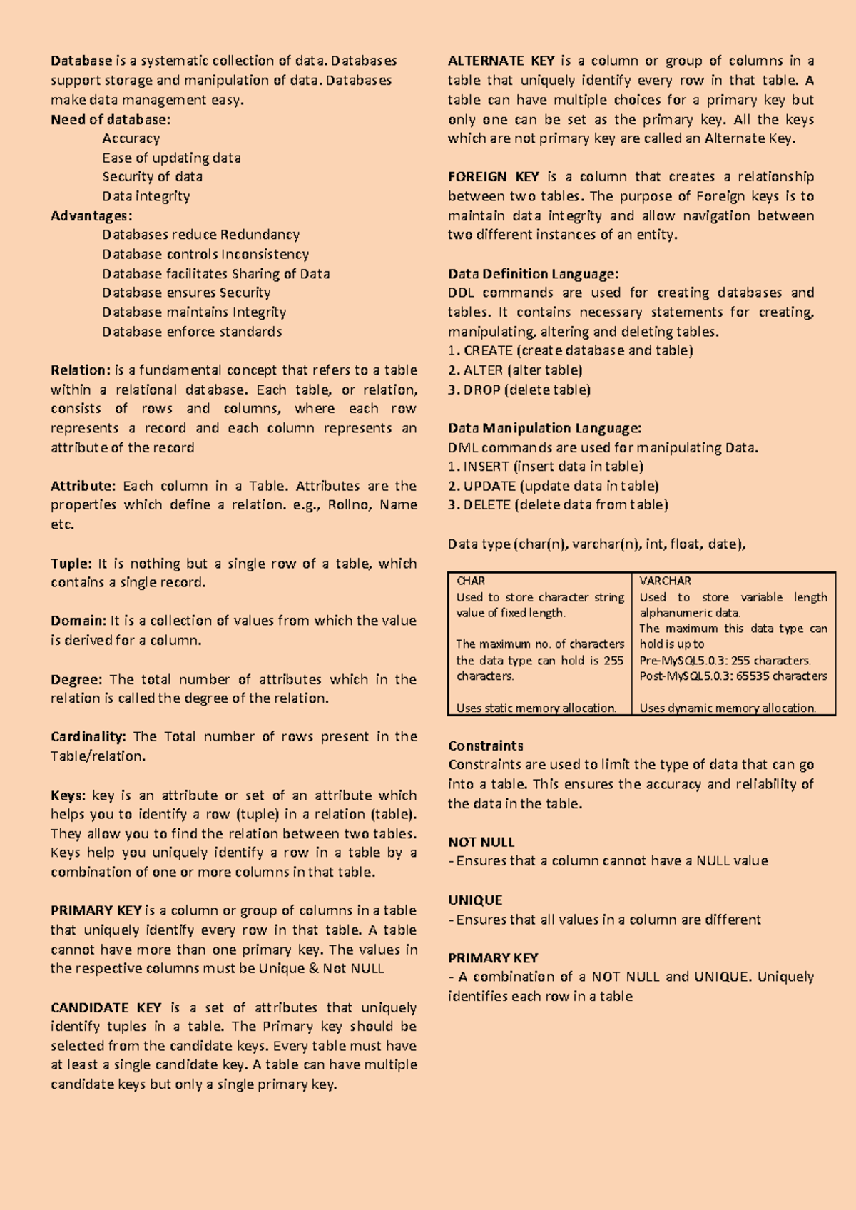 XII CS Unit 3 Notes - Database is a systematic collection of data ...