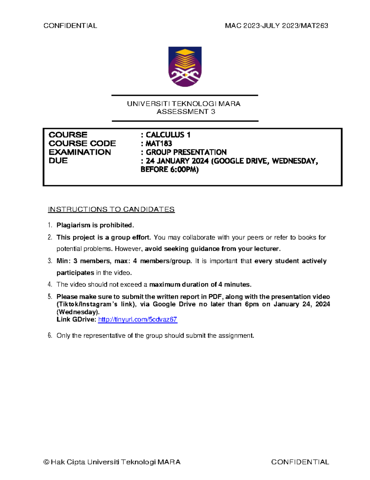 Exploring Applications of Differentiation - Assessment 3 MAT183 2024 ...