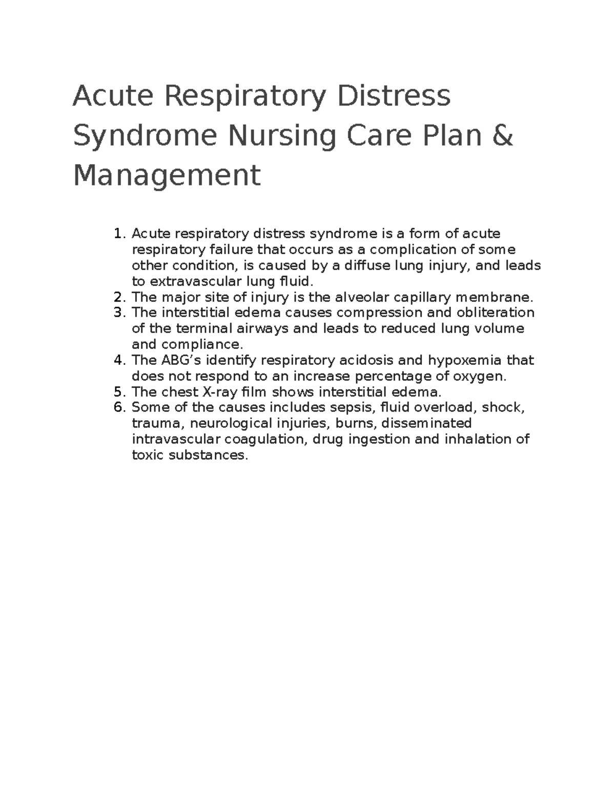 Acute Respiratory Distress Syndrome Nursing Care Plan   Acute ...