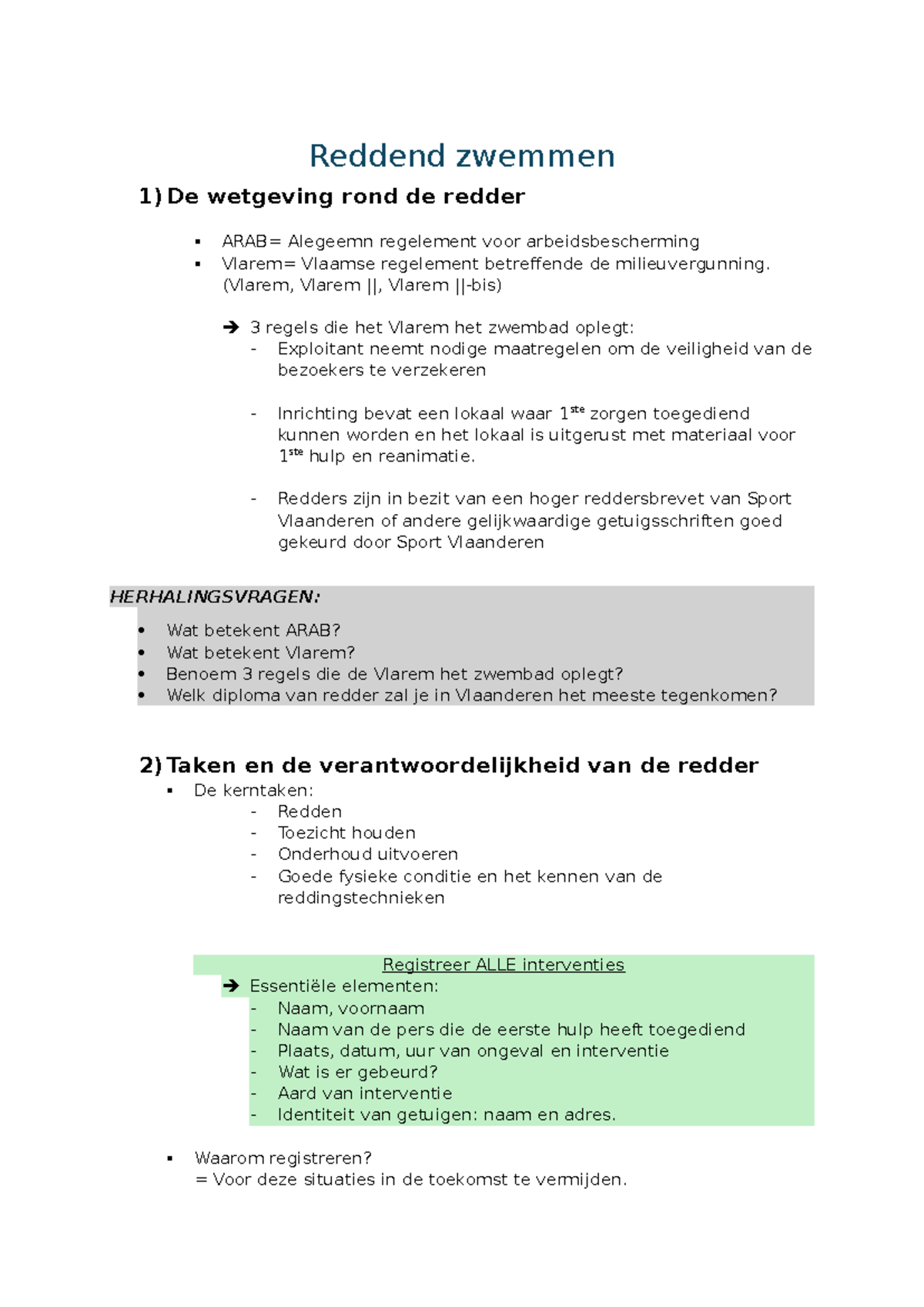 Samenvatting Cursus Functioneren: Redders en Veiligheid in Zwembaden ...