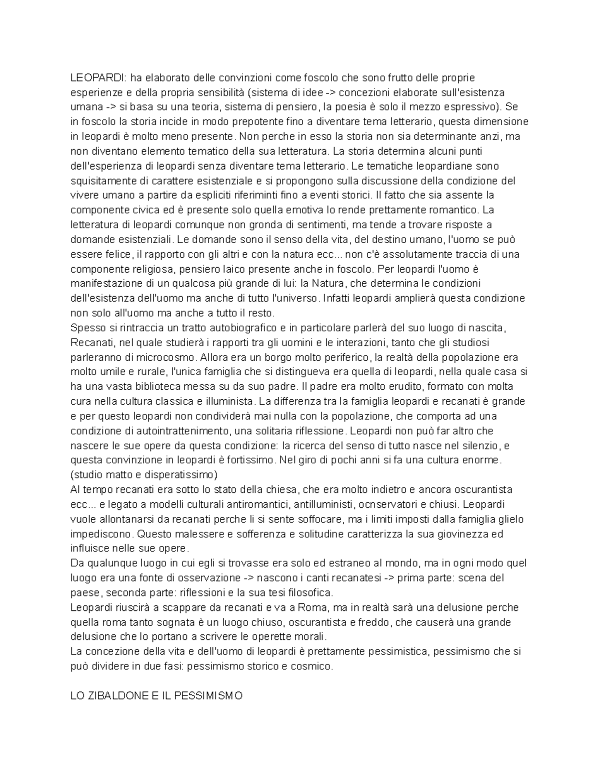Leopardi: Pessimismo e Teoria del Piacere nelle Operette Morali - Studocu