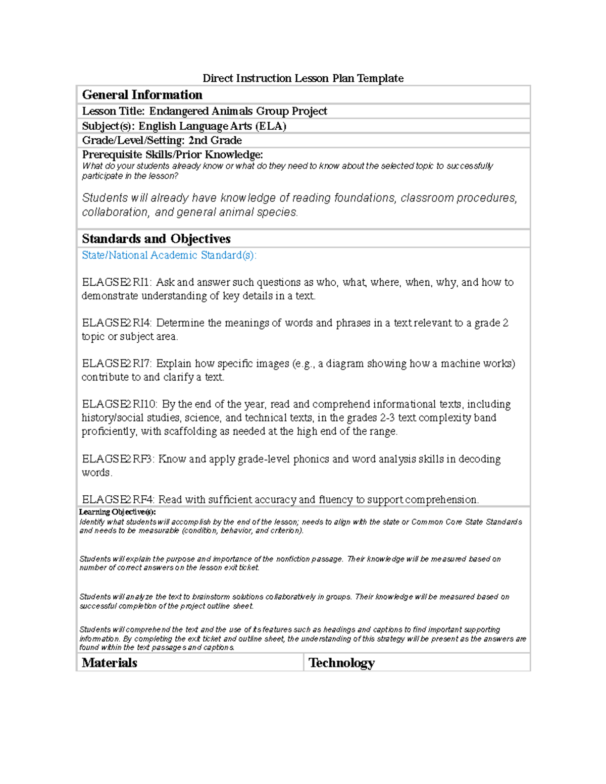 Endangered Animals Group Project Lesson Plan WGU 2 - Studocu