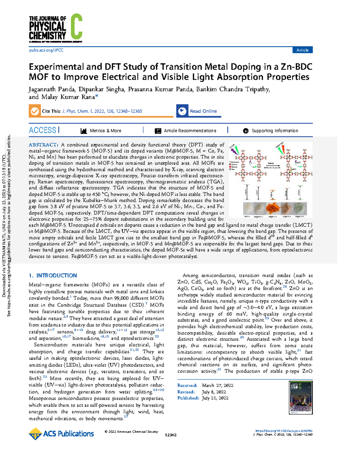 Panda et al. 2022: DFT & Experimental Study on Transition Metal Doping ...