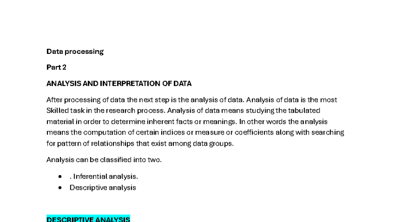 Data Processing Part 2: Analysis & Interpretation of Data (BRM) - Studocu
