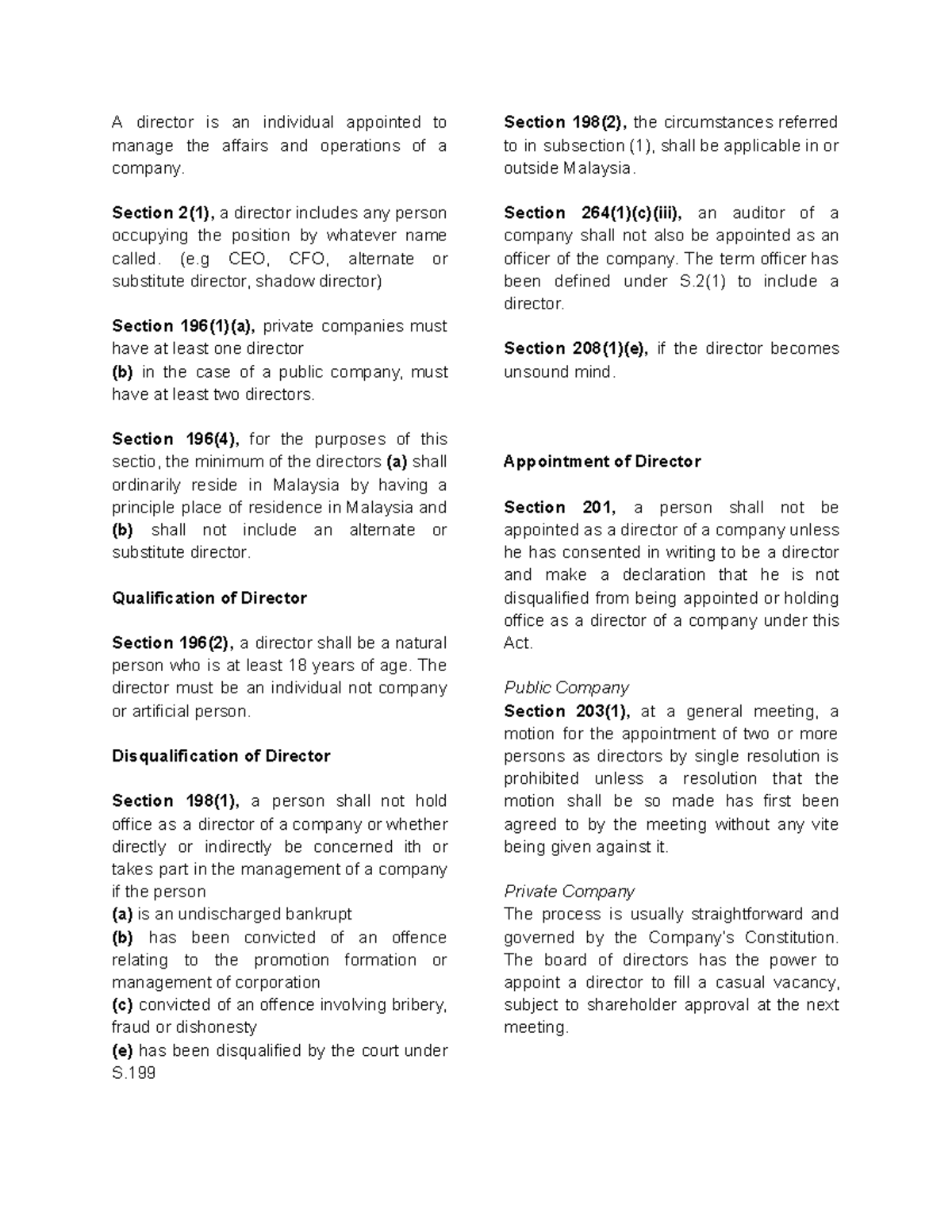 Notes on Directors - Company Law (CL 101) - Studocu