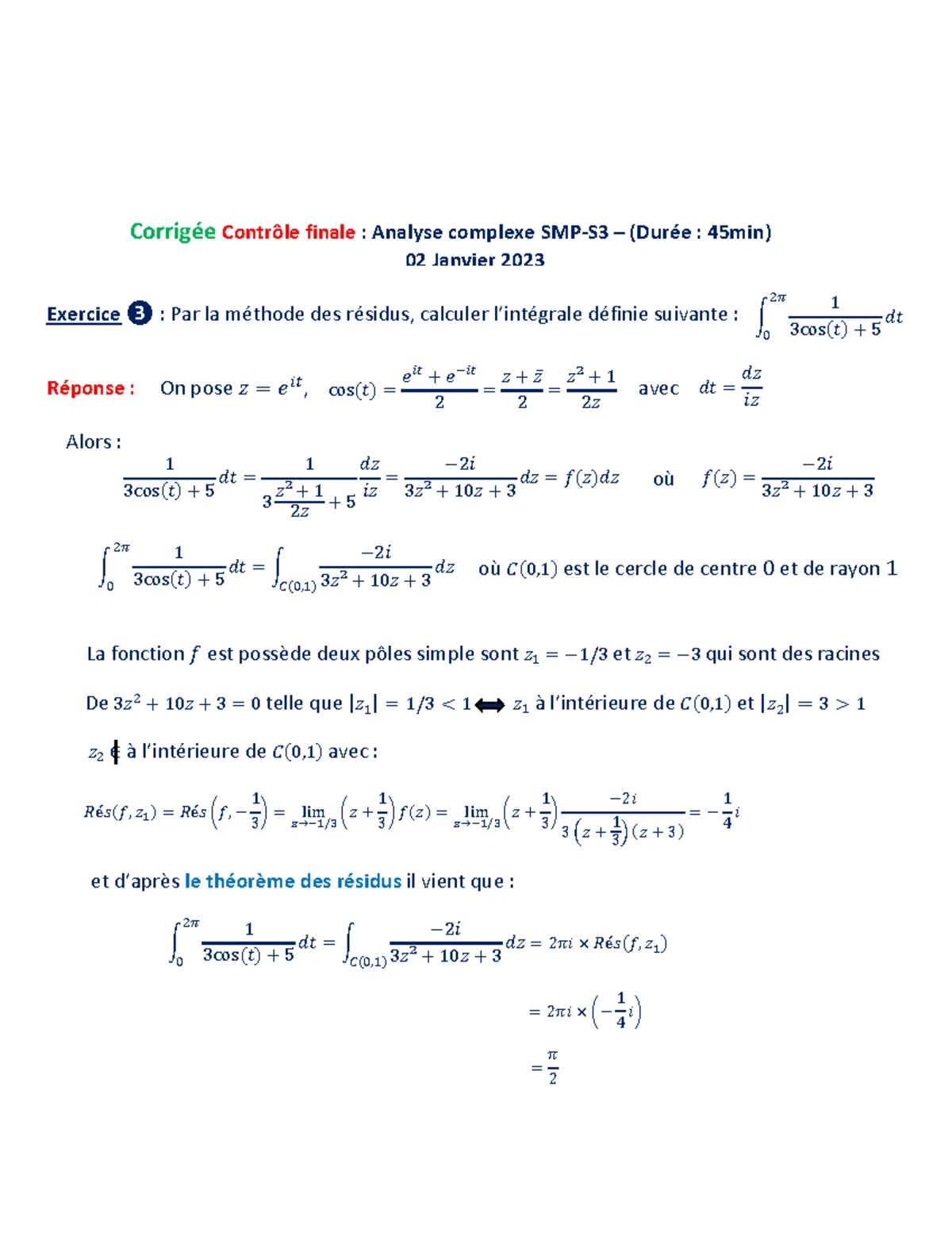 Ratrappage Analyse Complexe 2018-2019 - Universit ́e Cadi Ayyad Fili ...