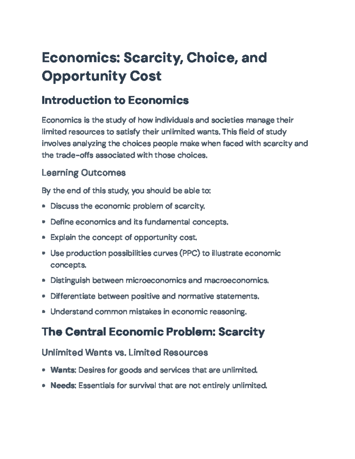Economics 101: Scarcity, Choice & Opportunity Cost Explained - Studocu