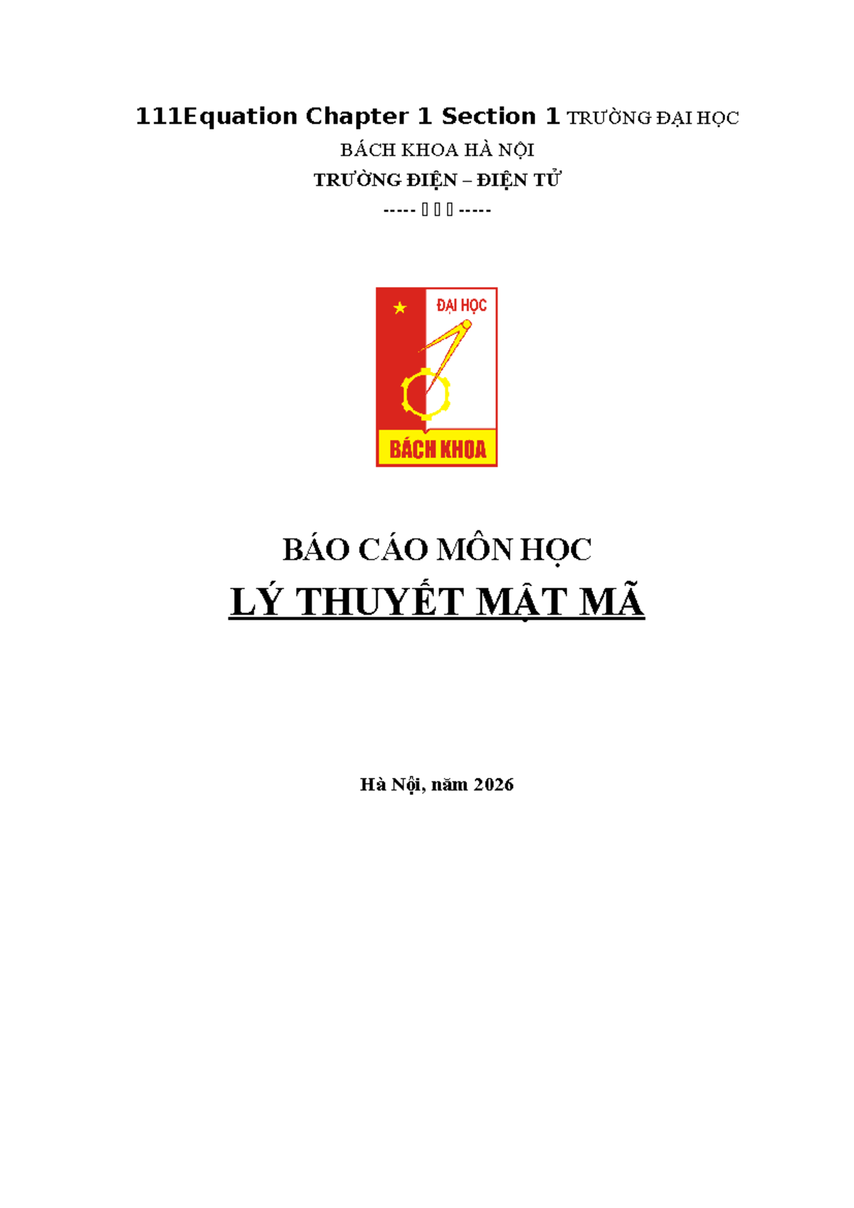 Chương 1: Giới thiệu về Lý Thuyết Mật Mã (LTMM) - Báo cáo Môn Học - Studocu