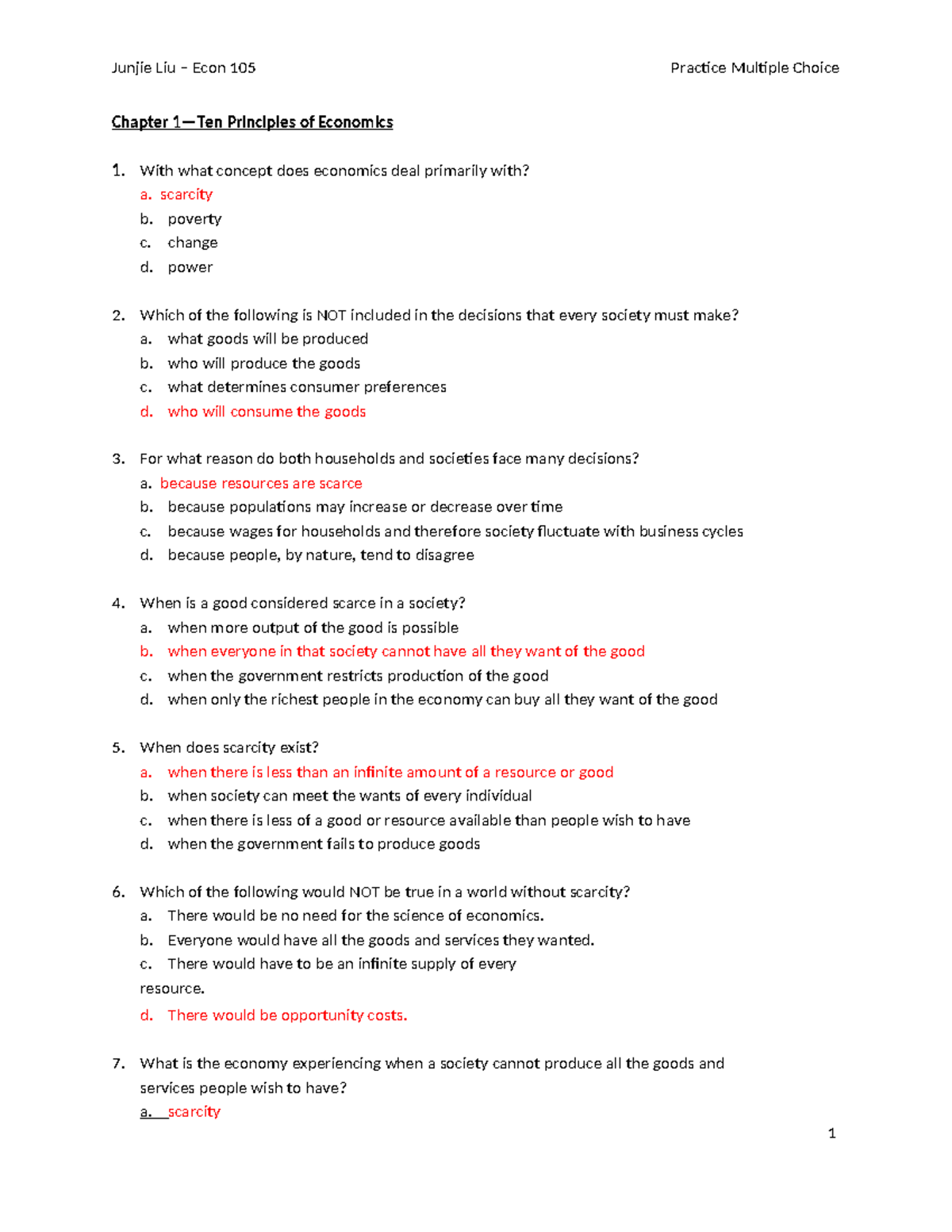 Chapter 1 Practice Test: Ten Principles of Economics Concepts - Studocu