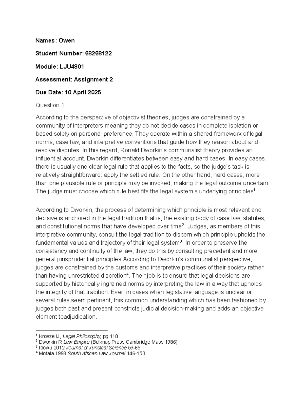 LJU4801 Assignment 2: Objectivist Theories & Communalist Perspectives ...