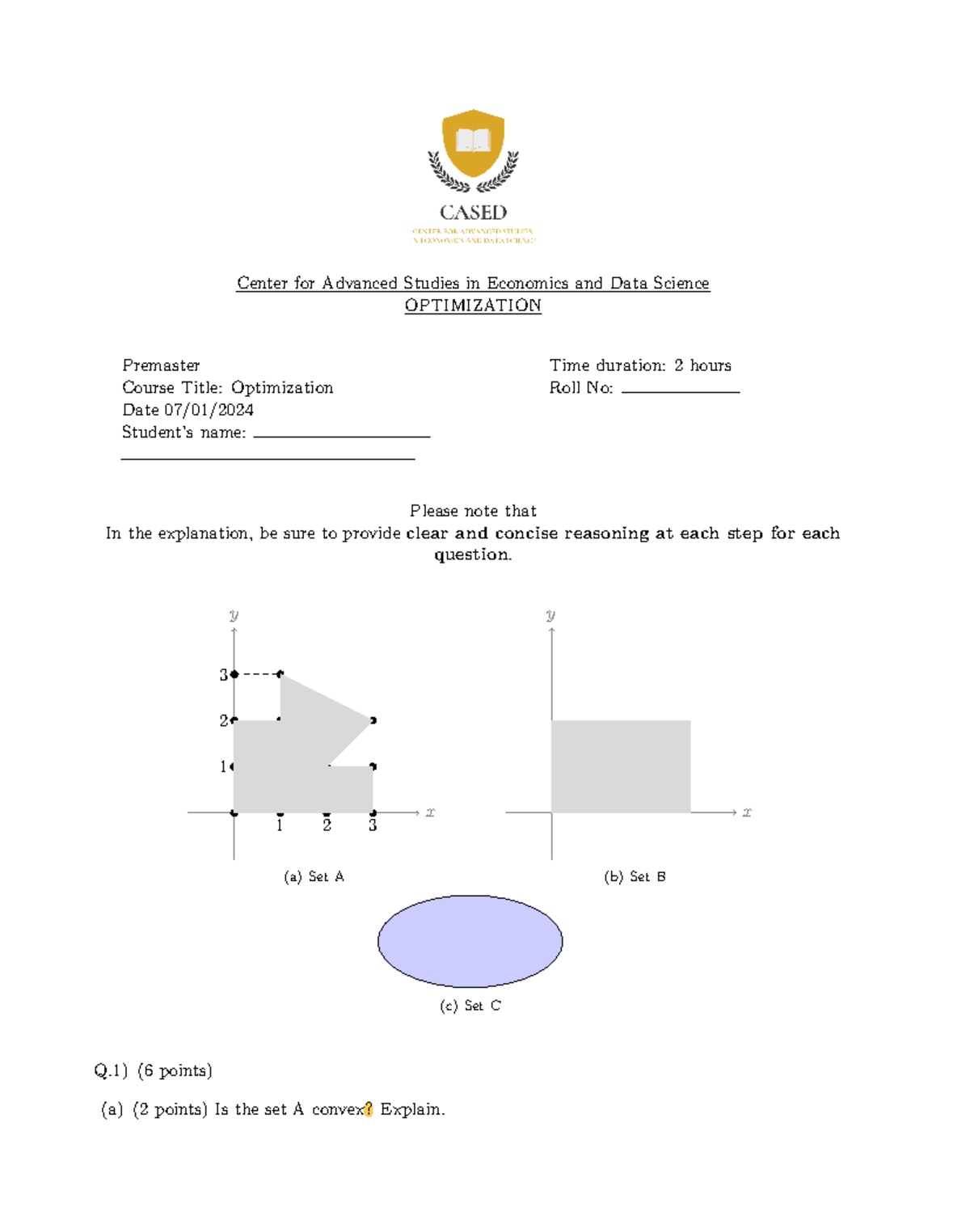 Final Exam: Optimization 2 - Advanced Studies in Economics - Studocu