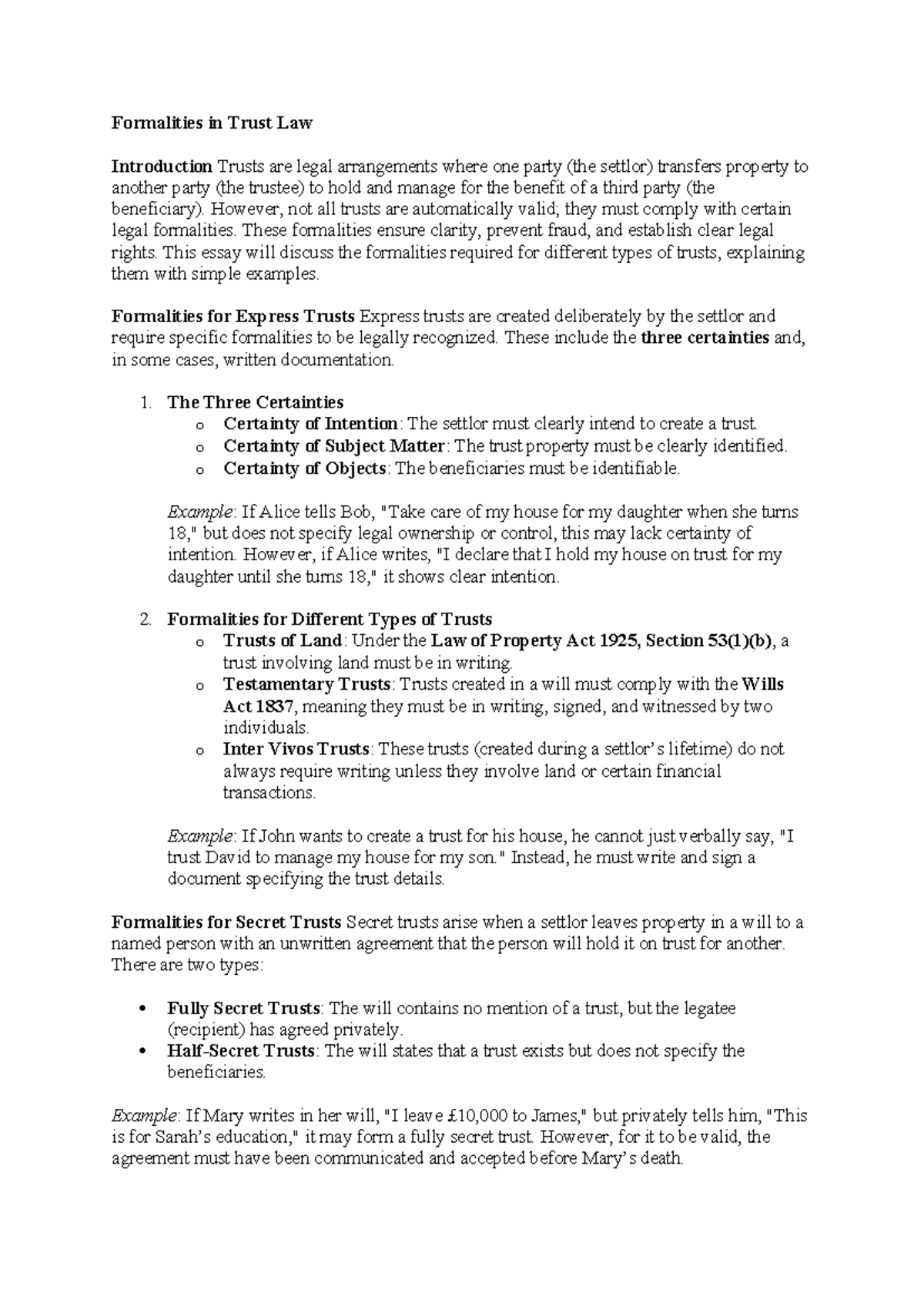 Formalities in Trust Law - Formalities in Trust Law Introduction Trusts ...
