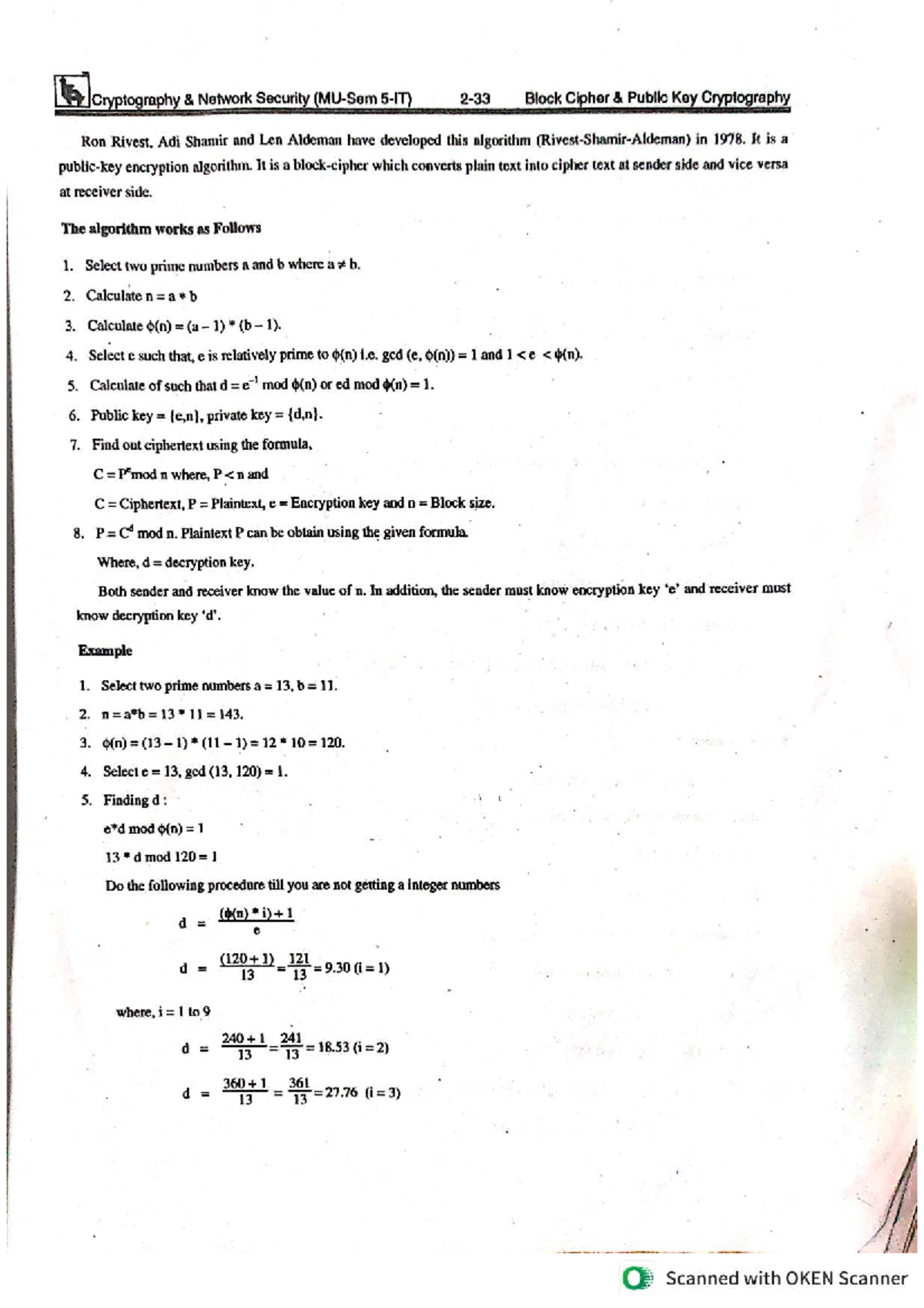 RSA Algorithm Examples and Applications in Cryptography - Studocu