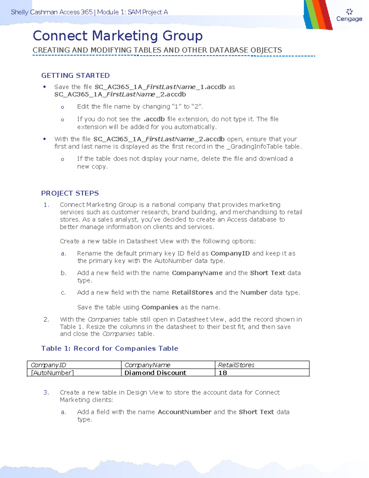 SC AC365 Module 1: SAM Project A - Creating & Modifying Tables - Studocu