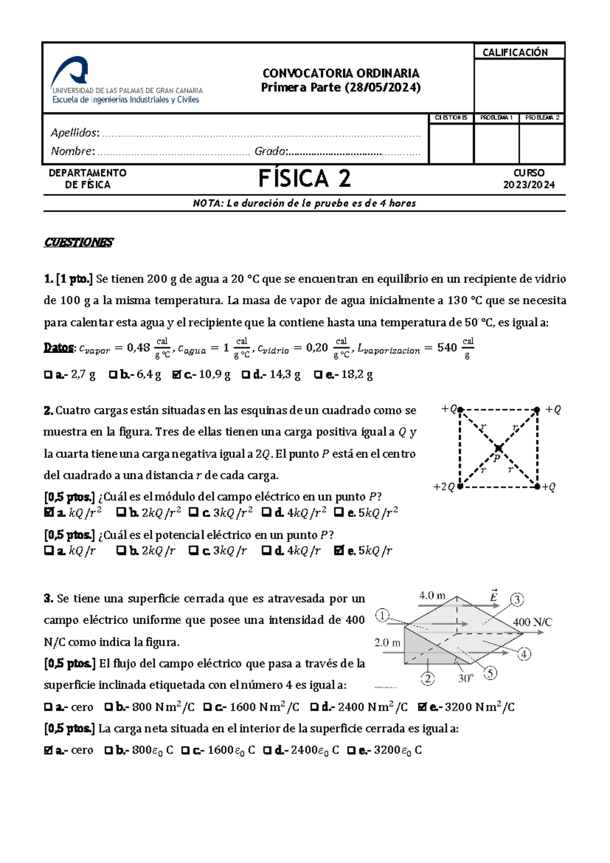 Examen Conv. Ordinaria Fis2 23-24: Soluciones a Problemas - Studocu