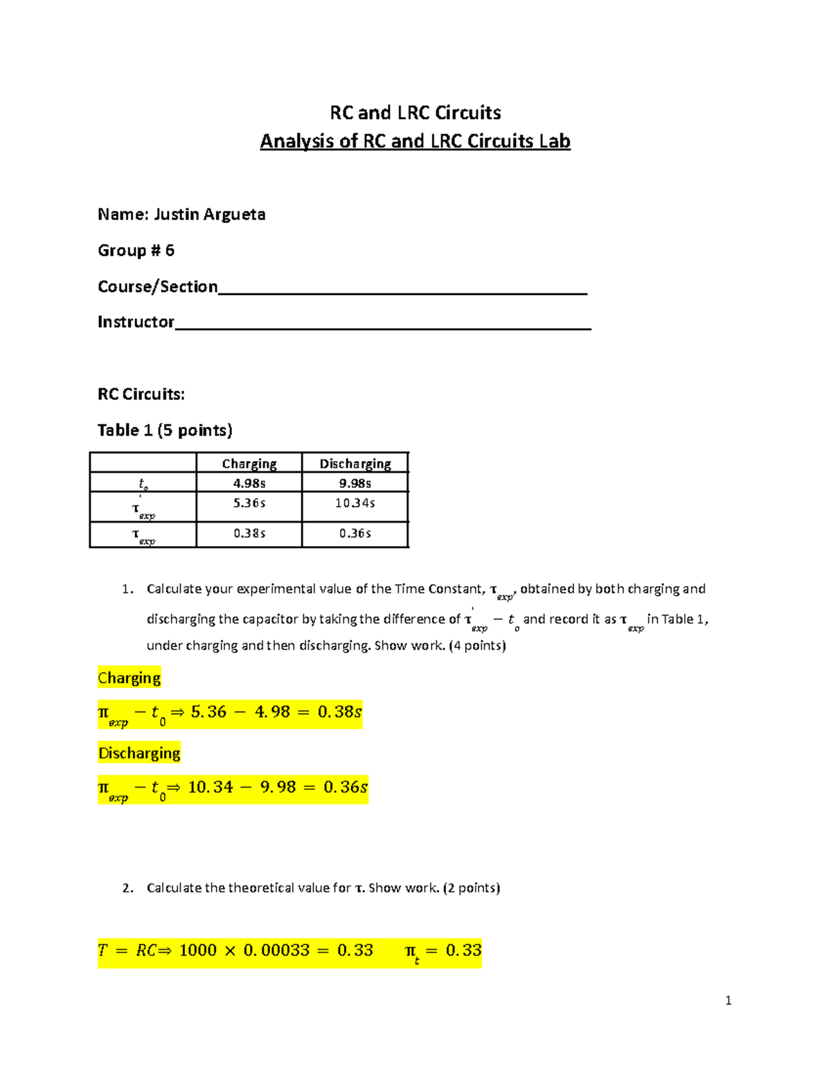 RC and LRC Circuits Lab Notes for Practical Applications - Studocu