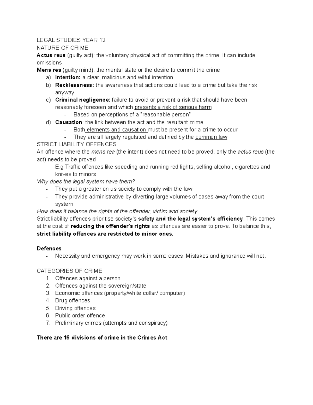 Legal Studies YEAR 12 - CORE 1: CRIME note not the full one but its a ...