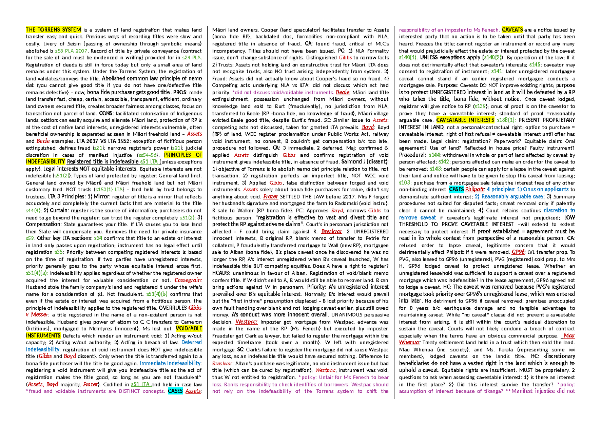 Property LAW 2024 Final Exam Cheatsheet: Key Concepts & Cases - Studocu